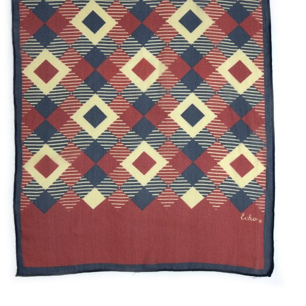 Hand Rolled Sheer Echo Silk Scarf Mod Squares Print Japan